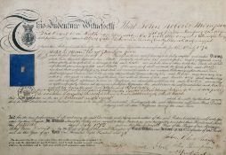19th century Indenture named for John Roberts Thompson, apprentice to Alfred Coates of Bakewell,