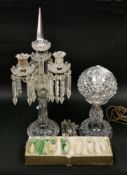 Early 20th century Baccarat crystal three-branch candelabrum, surmounted with a pyramid above a