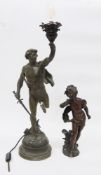 After Emile Louis Picault (French 1833-1915) bronzed spelter table lamp titled 'Victoria', impressed