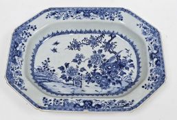 Late 18th century Chinese Export porcelain blue and white shaped rectangular dish, painted with a