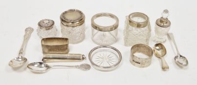 Mixed lot of silver items including a George III teaspoon, a Victorian teaspoon, an early 20th