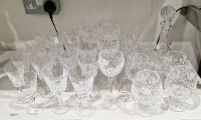 Waterford crystal cut glass part table service including wine glasses in sizes, brandy balloons,