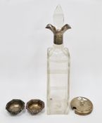 Edward VII silver and glass decanter, London 1906, Robert Stocker, the glass decanter of square form