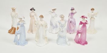 Nine Coalport bone china Chantilly Lace figures of ladies, comprising Romance, Poise, High Style,