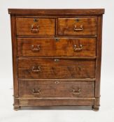 Victorian stained pine chest having two short and three long graduated drawers with brass drop