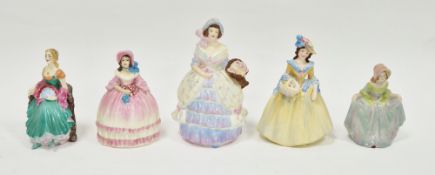 Five Coalport bone china figures of ladies, early to mid-century, comprising Edyth in pale yellow