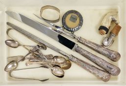 Collection of silver flatware and other items including set of four George III silver teaspoons, six
