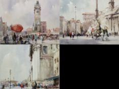 Dennis Page (b. 1926) Watercolour Three continental street scenes, 