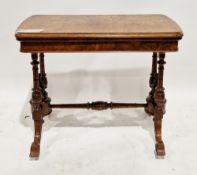 Victorian burr walnut and walnut fold-over card table, the rectangular quarter-veneered hinged top