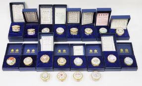 Collection of Halcyon Days enamel St Valentine boxes comprising 1980 to 1982 and then a complete run