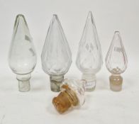 A collection of five large clear glass apothecary bottle stoppers in size, late 19th century-circa