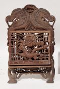 Chinese hardwood folding folio stand with easel back, carved throughout with stylised dragons and
