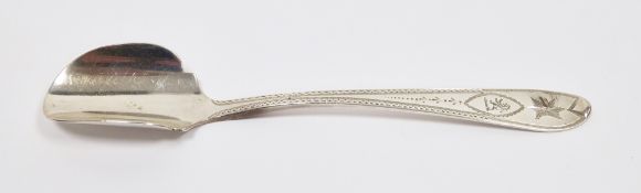 Victorian Irish silver stilton scoop, Dublin 1901, West & Sons, pointed old English pattern with