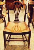 George III mahogany elbow chair, with serpentine top rail, pierced carved splat, solid seat, on