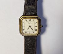 Lady's 1970's Roy King silver-gilt wristwatch with square dial, having roman numerals, chamfered