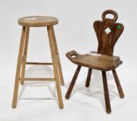 Late 19th/early 20th century elm and beechwood stool, the circular seat on four turned legs united