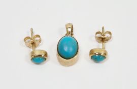9ct yellow gold and turquoise drop pendant, set with an oval cabochon turquoise, 1.7cm long together