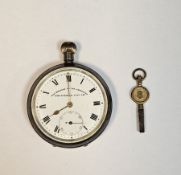 Silver open-faced pocket watch, the enamel dial with subsidiary seconds dial and inscribed '