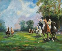 20th/21st century school Oil on canvas Polo players, unsigned, unframed, 50.5cm x 60cm