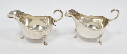 Pair of George V silver sauceboats, Birmingham 1921, maker's mark rubbed, of plain form with wavy