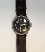 Gent's Ingersoll Victory strap watch, the circular dial painted black and on leather strap