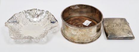 Three items of silver including a George V silver bonbon dish, Birmingham 1931, Roberts & Dore