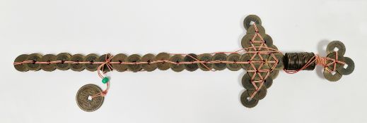 20th century Chinese coin sword, with pink thread, 46cm long overall