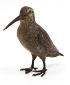 Franz Xavier Bergman (1861-1936), Austrian cold painted bronze model of a snipe or woodcock,