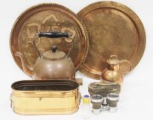Mixed lot of copper and collectable items including a copper planter with rounded ends and brass