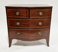 Early 19th century mahogany and satinwood chest, the satinwood crossbanded top with thumbmould edge,