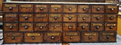 Victorian mahogany shop fitting apothecary multi-drawer cabinet, comprising a bank of thirty