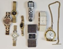 Lady's Seksy diamante set white wristwatch in case, another with black and diamante strap and