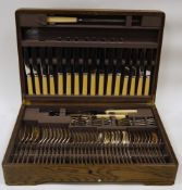 Early 20th century oak cased canteen of Mappin & Webb silver plated cutlery, Art Deco Grecian