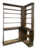 Victorian shop display fitting corner unit, comprising two open back sections with moulded cornice