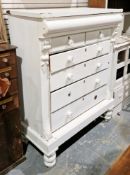 Victorian white painted chest comprising a long cushion drawer over four long graduated drawers with