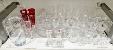 Collection of assorted glassware including a Dartington decanter and stopper with commemorative