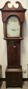 18th century mahogany and inlaid cased eight-day longcase clock with painted broken arch dial