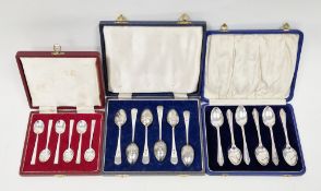 Three cased sets of six silver spoons including a set of six silver teaspoons, Sheffield 1966, CJ