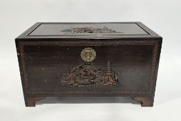 Mid-century South East Asian camphorwood blanket box, the hinged lid opening to a sliding tray,