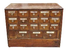 Victorian mahogany shop fitting apothecary multi-drawer cabinet, comprising a bank of thirteen
