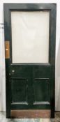 Victorian mahogany chemist shop advertising door, the partially opaque glazed door etched with a