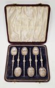 Cased set of six George VI silver copies of the Coronation anointing spoons, Birmingham 1936,