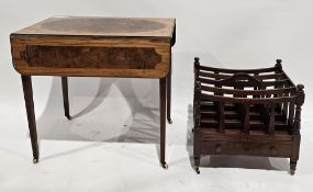 19th century-style mahogany four-section canterbury with single drawer, on turned tapering legs with