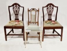 Pair of George III-style mahogany dining chairs with needlework upholstered drop-in seats, 96cm high
