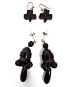 Pair jet-style drop earrings of Victorian design and another pair shamrock leaves (2)