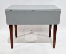 19th century oak pembroke table with later grey painted top, with drawer to end and on square