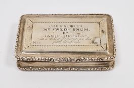 Victorian silver rectangular snuff box, hallmarked Birmingham, 1839, makers marks for Nathaniel