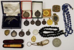 Collection of bronze medals, costume jewellery and other items including approx. six bronze medals