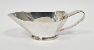 Art Deco silver sauceboat, Sheffield 1938, Atkin Brothers, of plain geometric panelled form on an