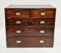 Early 19th century mahogany and brass-bound campaign-style chest, the rectangular top over two short